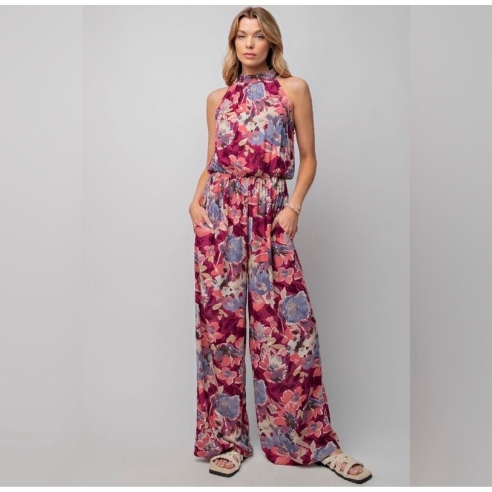 Baltic Born Easel sleeveless tropical vacation wide leg jumper romper floral M‎